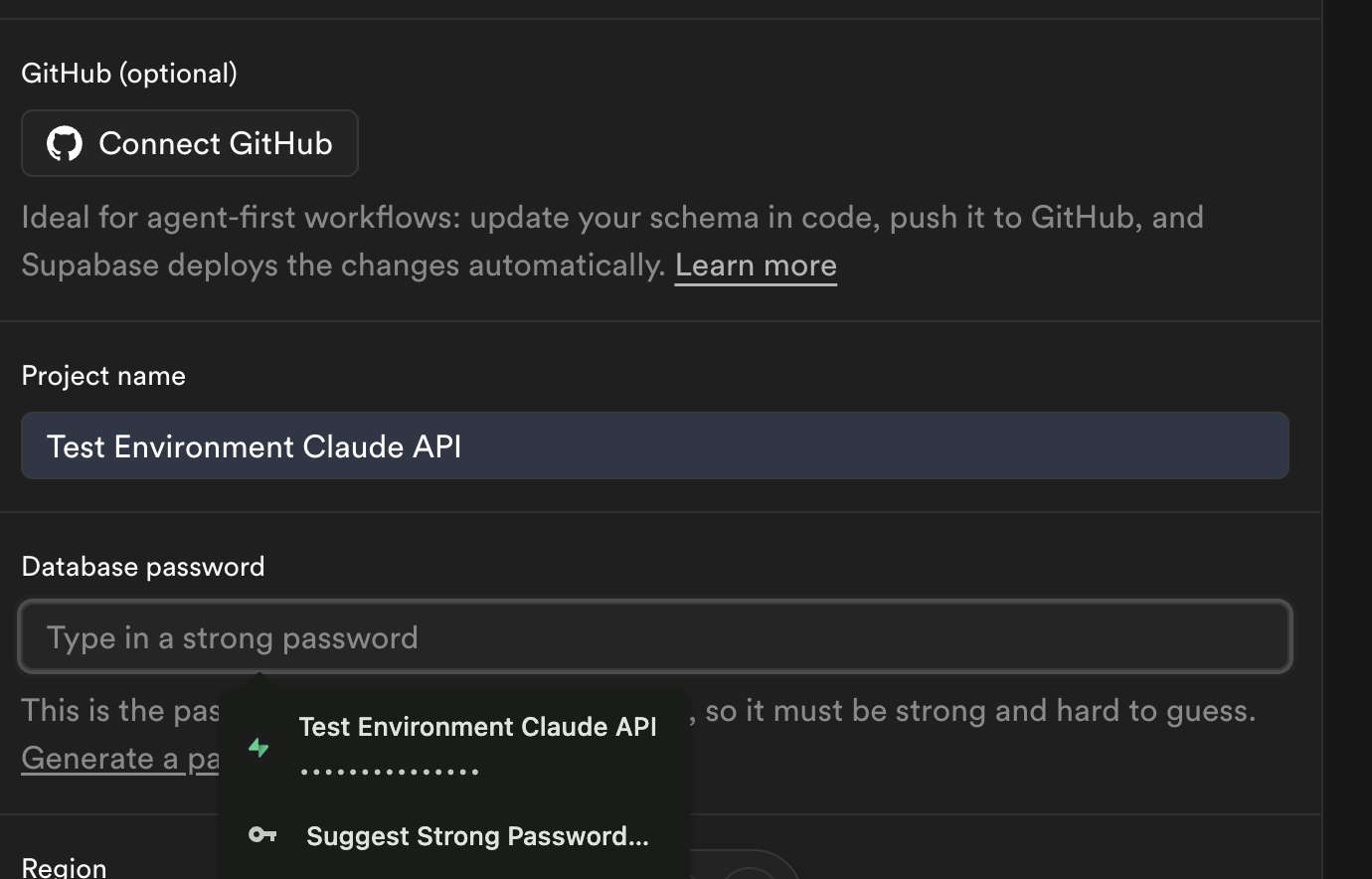 Name project and set password