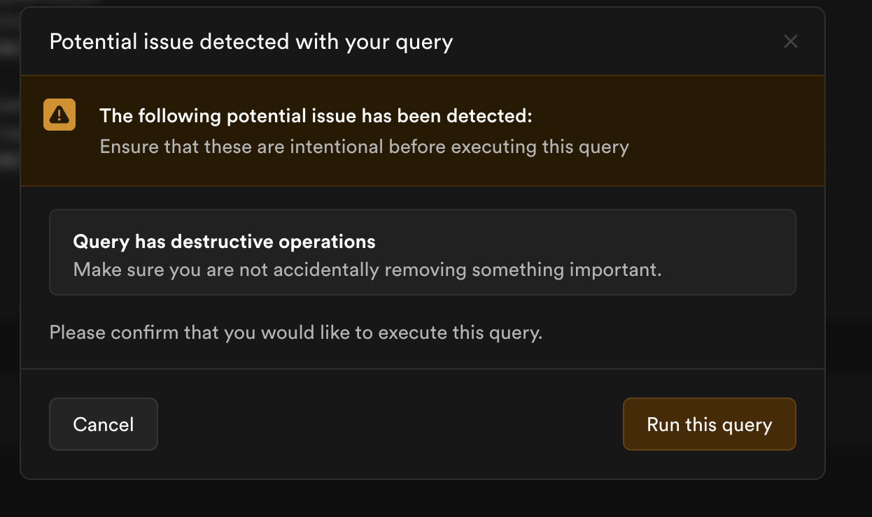 Run the query confirmation