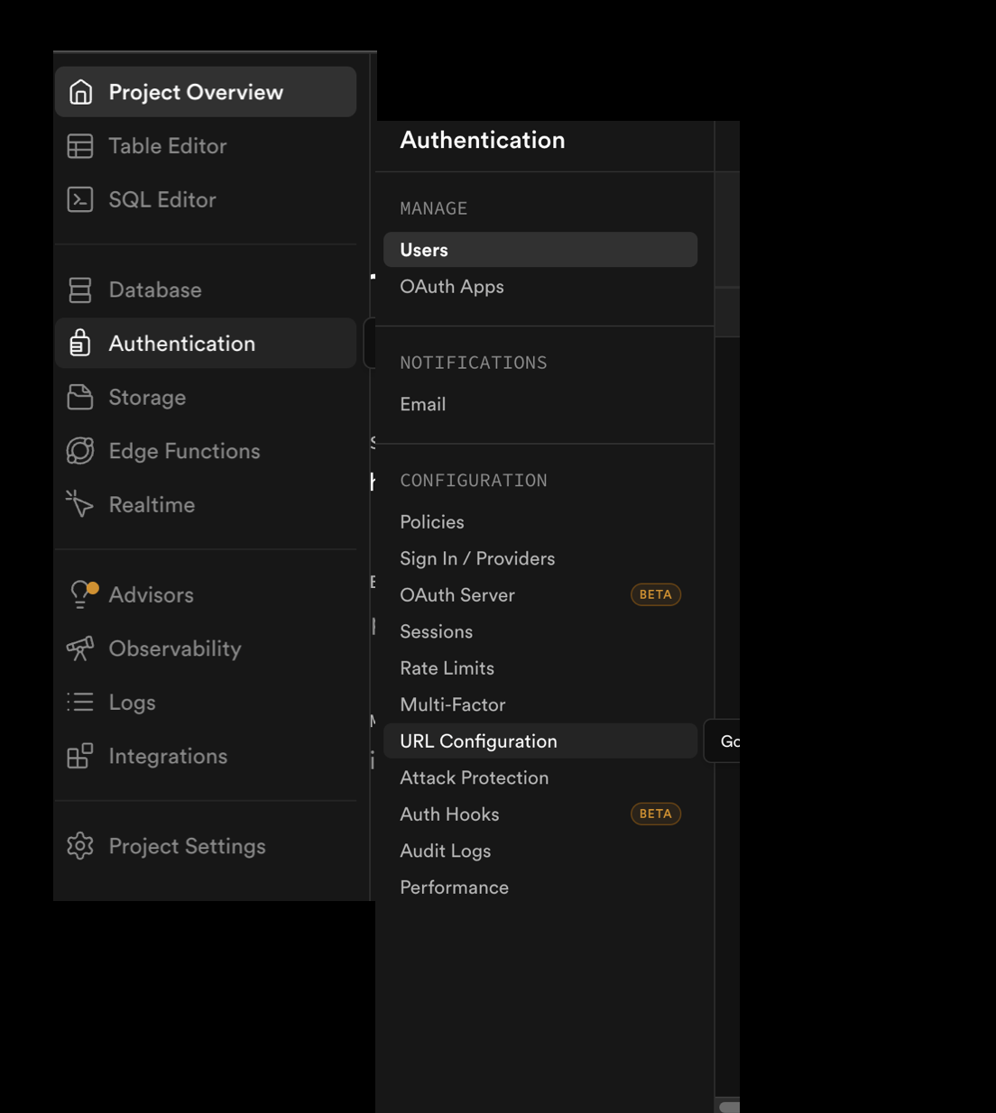 Supabase auth settings